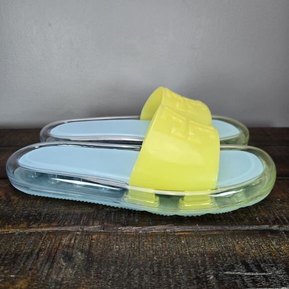 Tory Burch Bubble Jelly Womens Size 9 Big Logo Beach Sandal Slides Blue Green - Picture 1 of 11